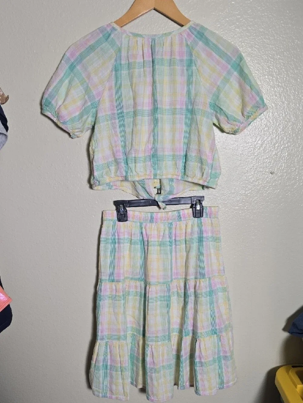 Old Navy Pastel Plaid Crop Top and Tiered Skirt Set - Mint, Yellow, Pink
